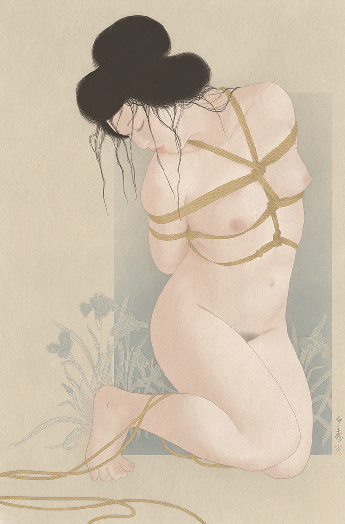 Shunga-kinbaku, japanese rope bondage, shibari, senju, erotic art, sensual art, ukiyo-e, japanese porn